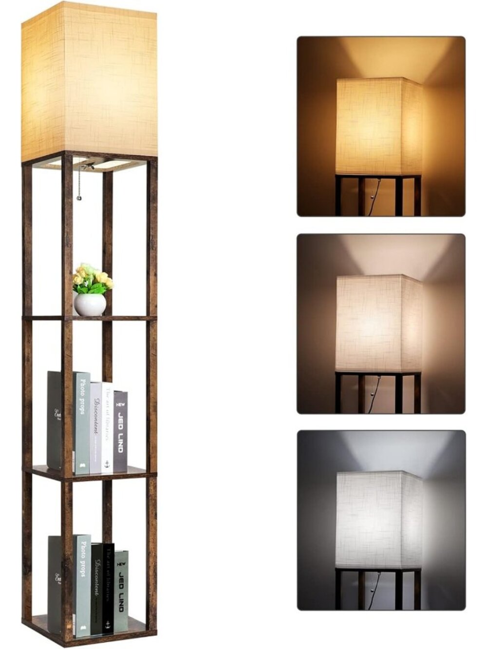 Modern Floor Lamp with Shelves, 3 Color Temperatures, Narrow Corner Design for